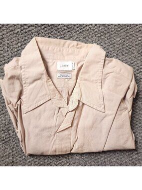 J. Crew Button Shirt Mens XL Cotton Long Sleeve Beige Pink Striped Preppy Pocket